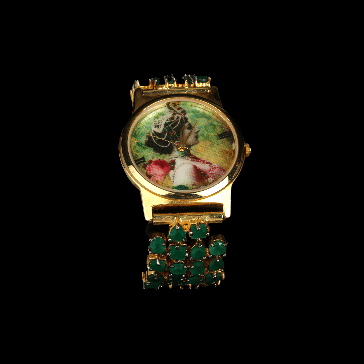 Green Emerald Silver Watch