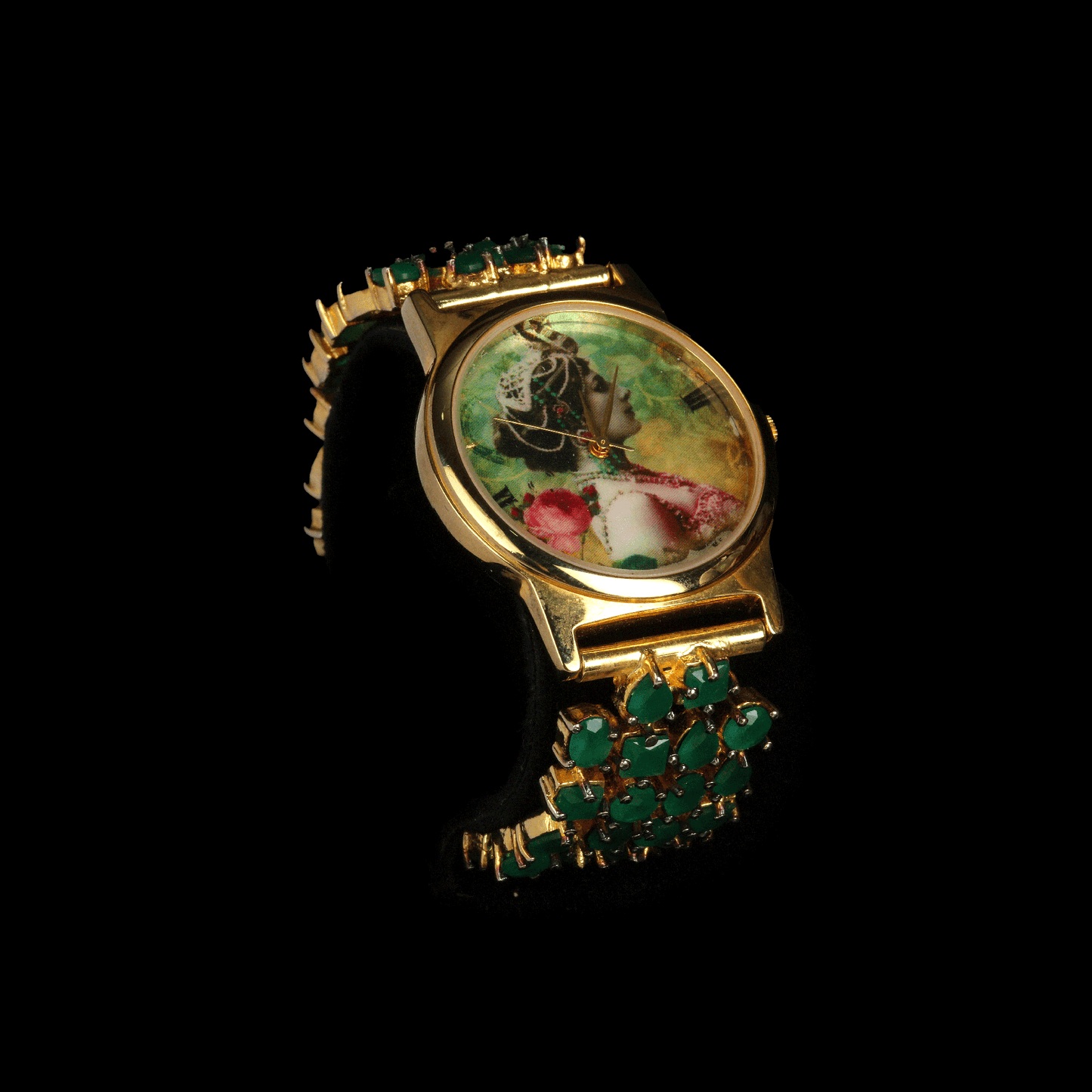 Green Emerald Silver Watch