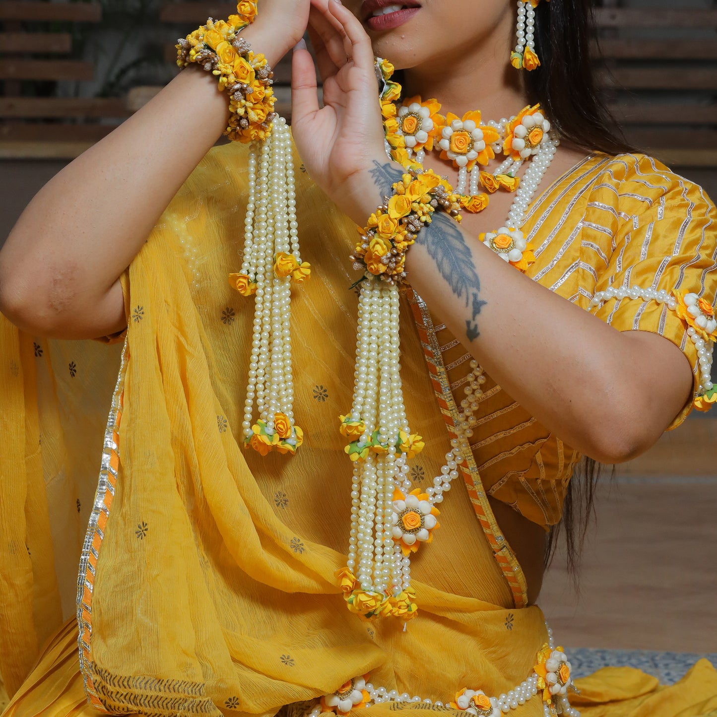 Floral Bengal with Pearl Dangler