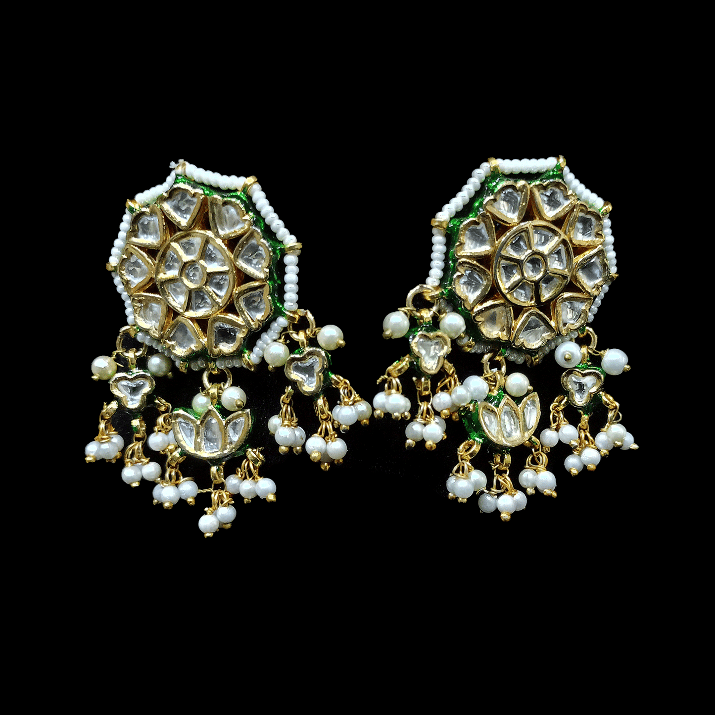 Green jadtar lotus earring