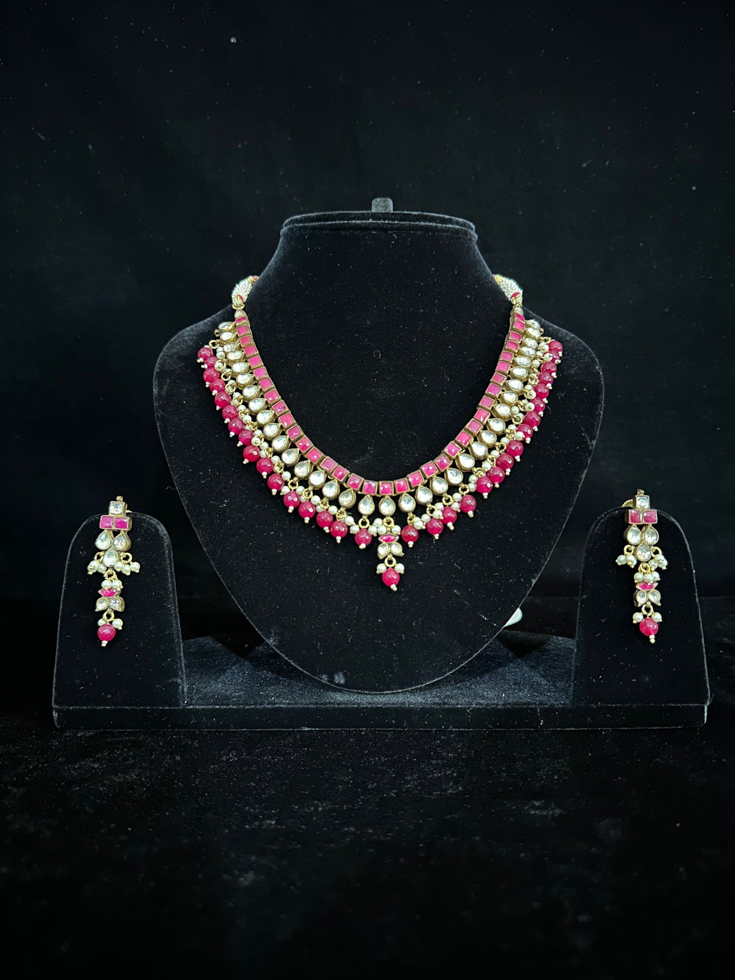 ruby mixed metal kundan necklaces