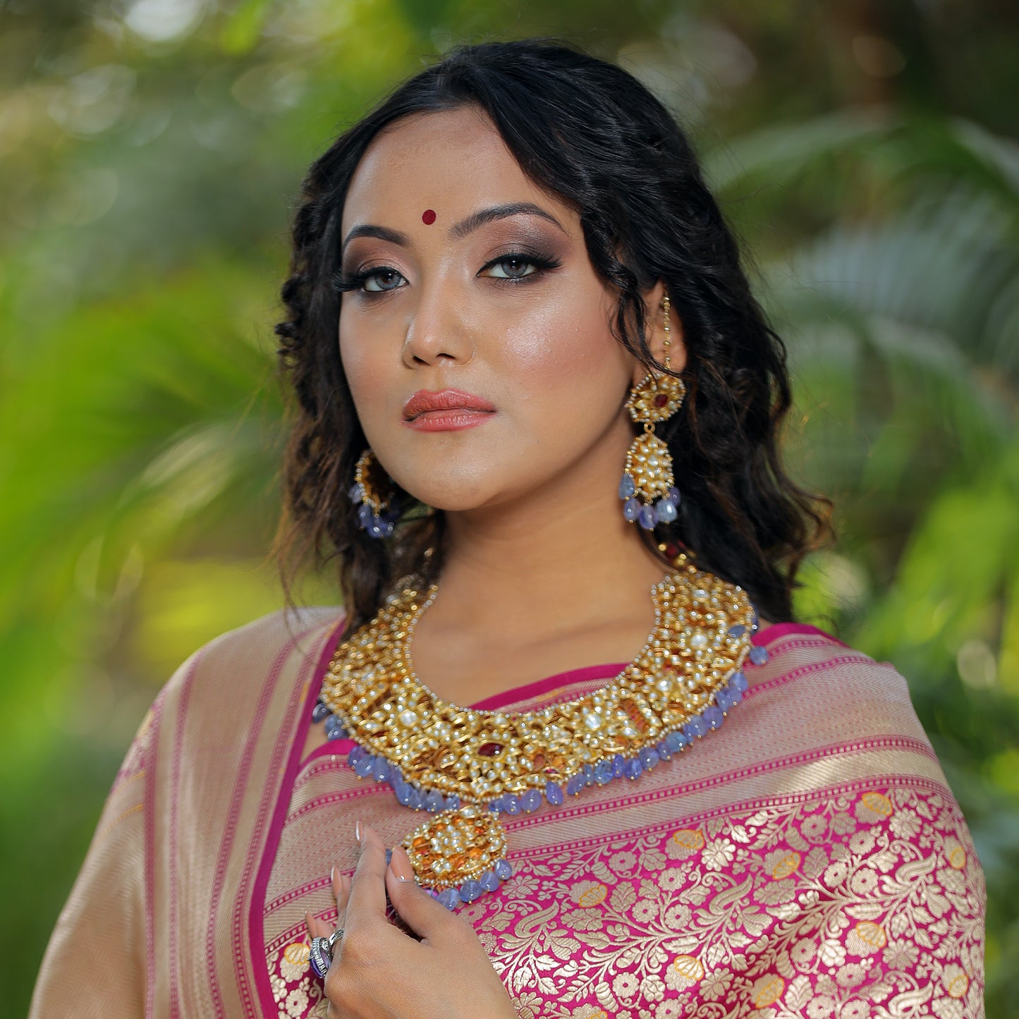 Gold Plated Silver Kundan Ruby Set