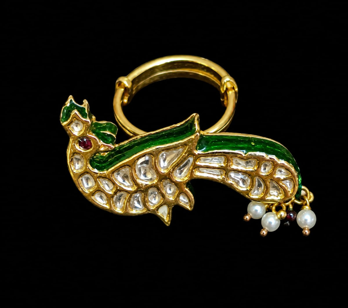 Mayura Kundan Pearl Ring.