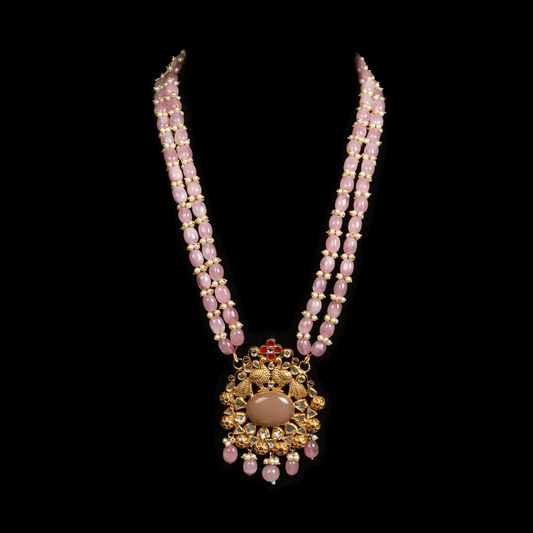 Silver Long Pink Pearl Necklace