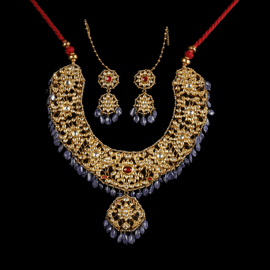 Gold Plated Silver Kundan Ruby Set