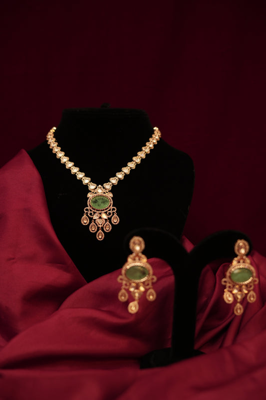 Stunning Emerald Polki Royale Set.