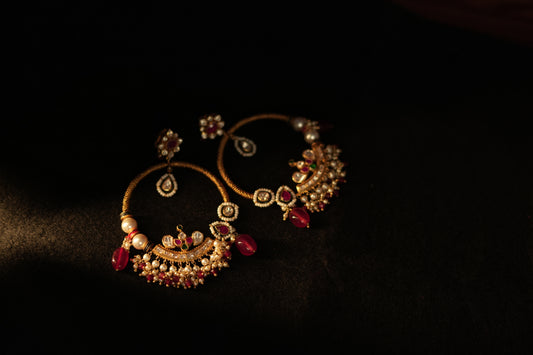 Ruby Pearl Kundan Chandbali.
