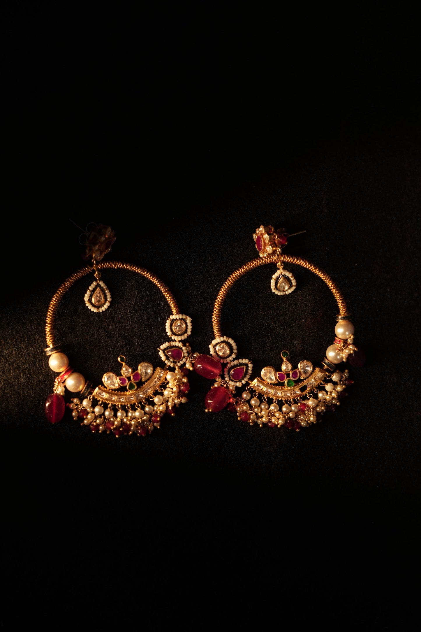 Ruby Pearl Kundan Chandbali.