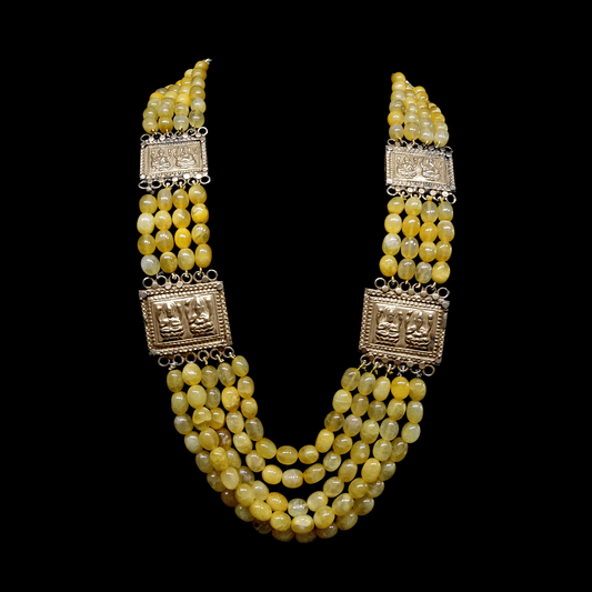 Silver pieces  with yellow beads mala