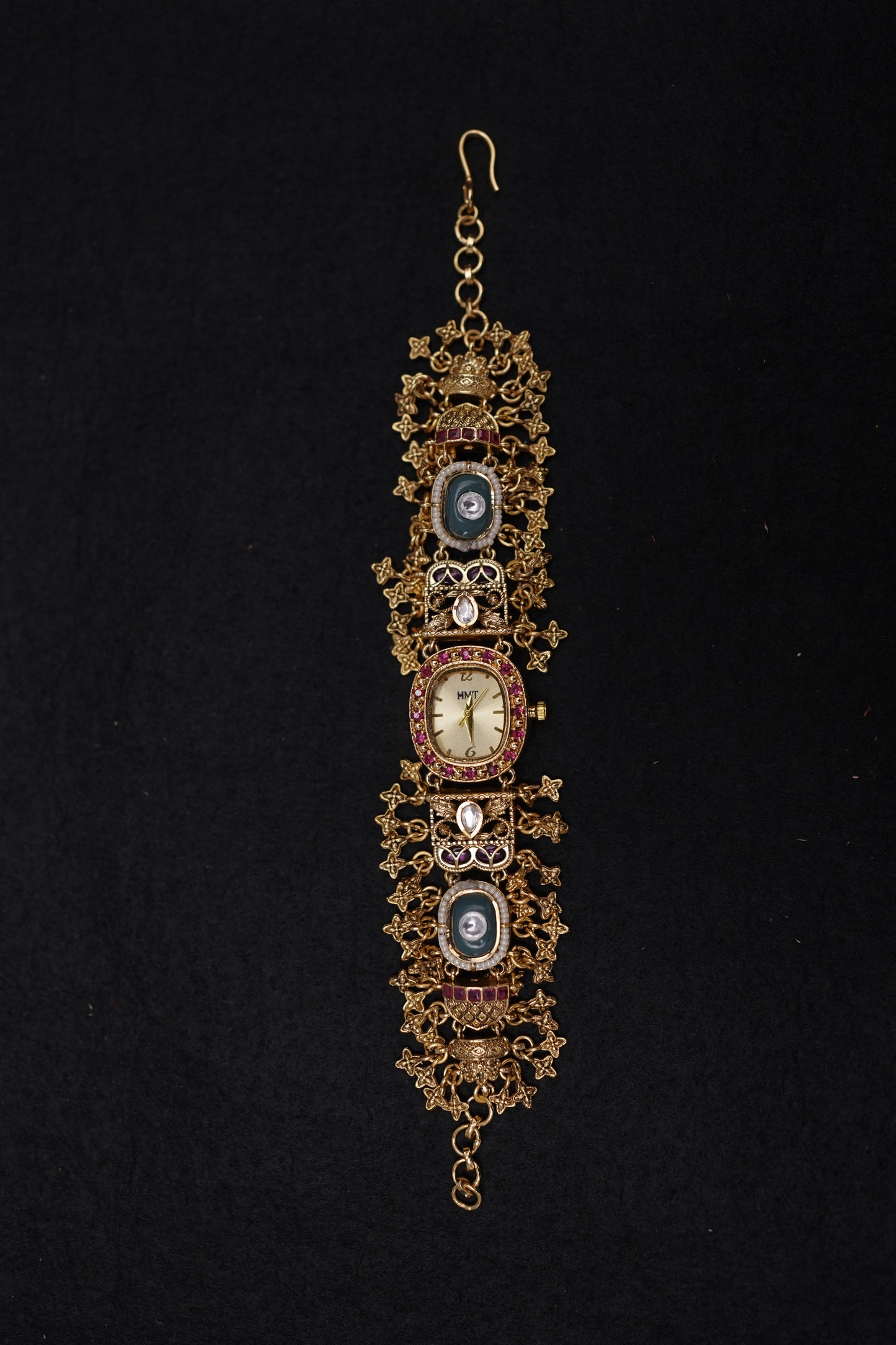 Rajwadi Kundan Timepiece Watch.