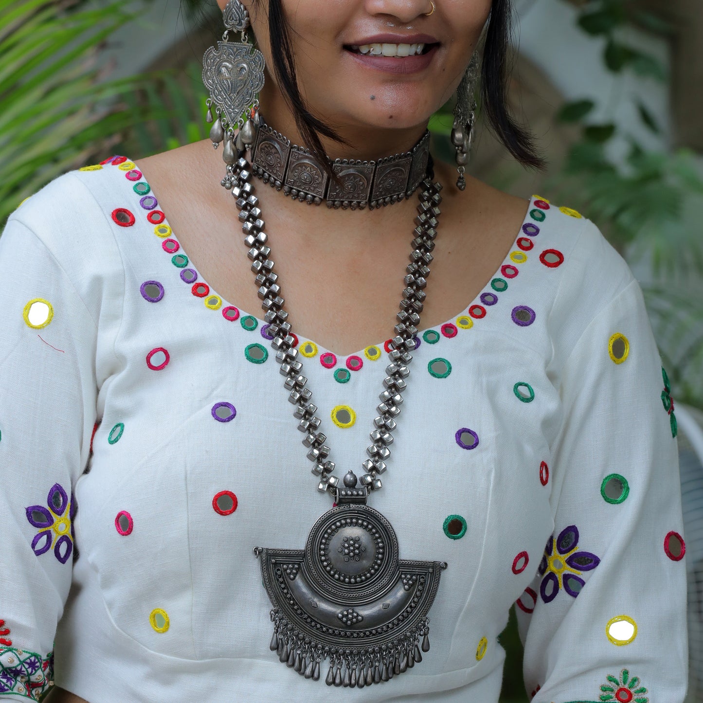 Navratri Silver Long Necklace