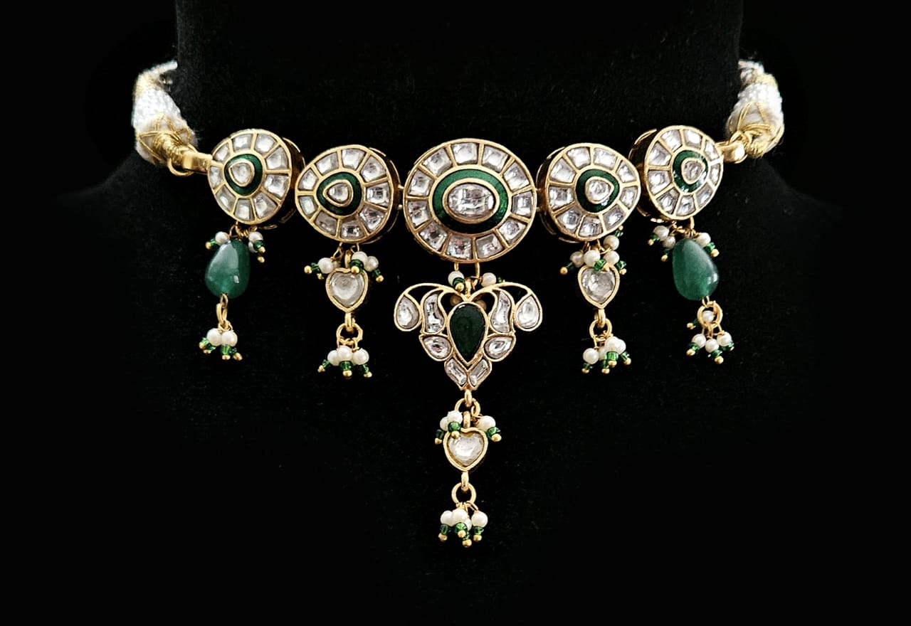 Emerald meenakari necklace
