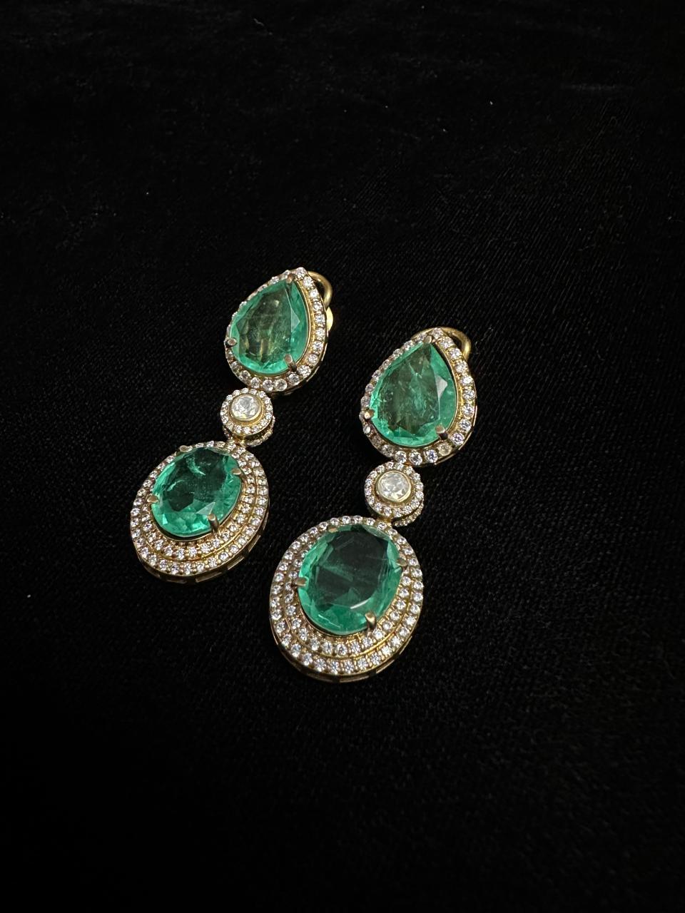 Emerald and Diamond Drop Earrings.