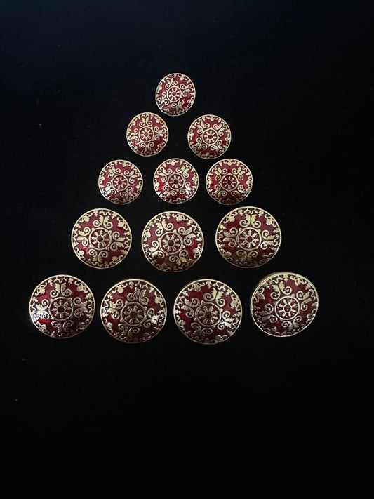 Vintage Gold Filigree & Ruby Enamel Buttons
