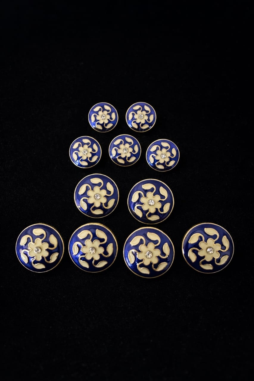 Blue Enamel Crystal Bloom Buttons
