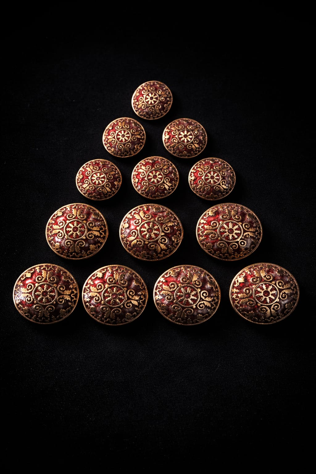 Vintage Gold Filigree & Ruby Enamel Buttons