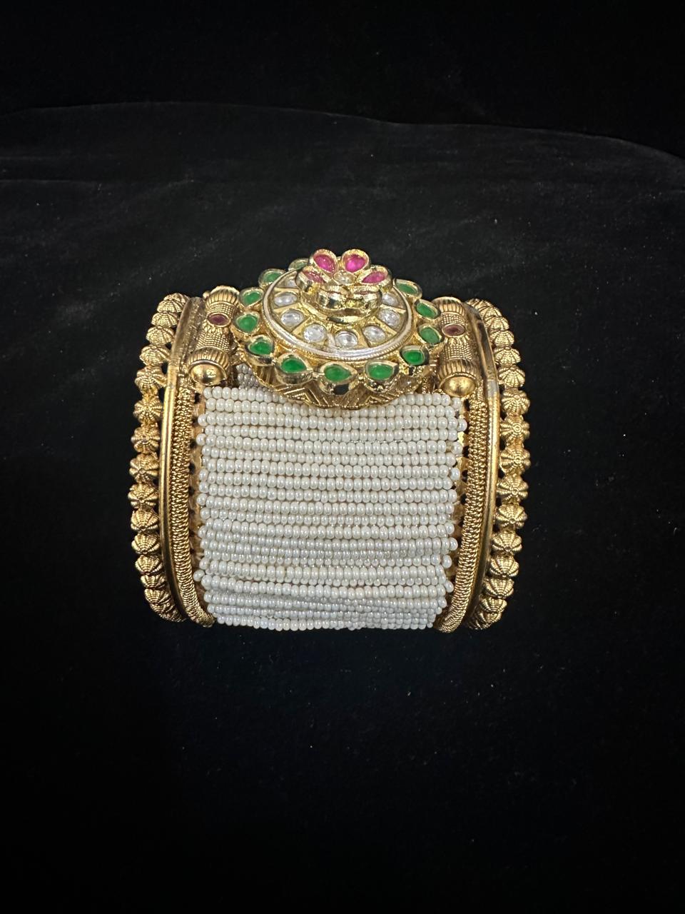 Rajwadi Pearl Kundan Kada.
