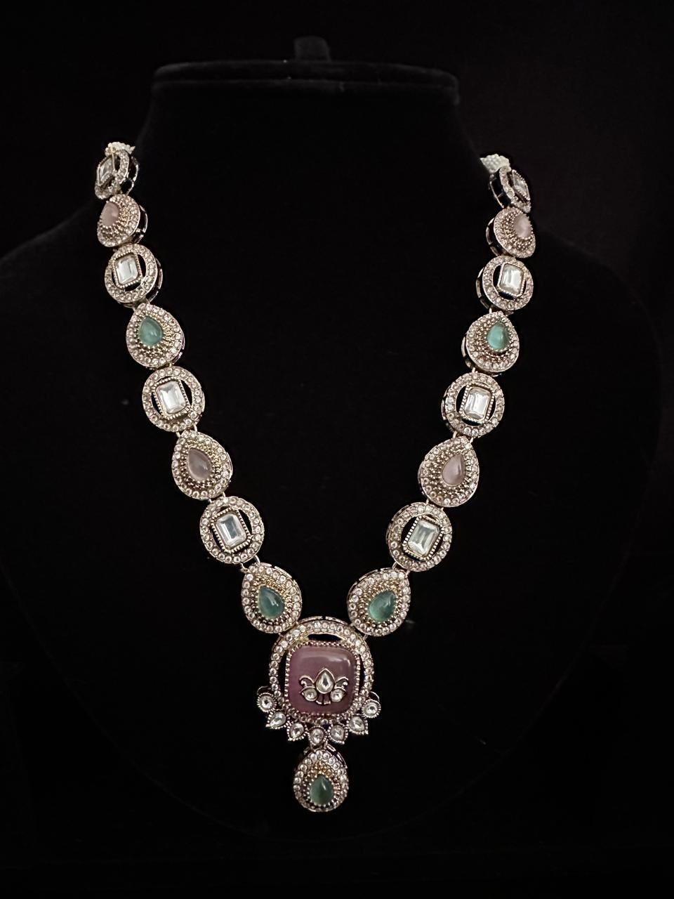 Elegant Pink & Green Kundan Necklace Set