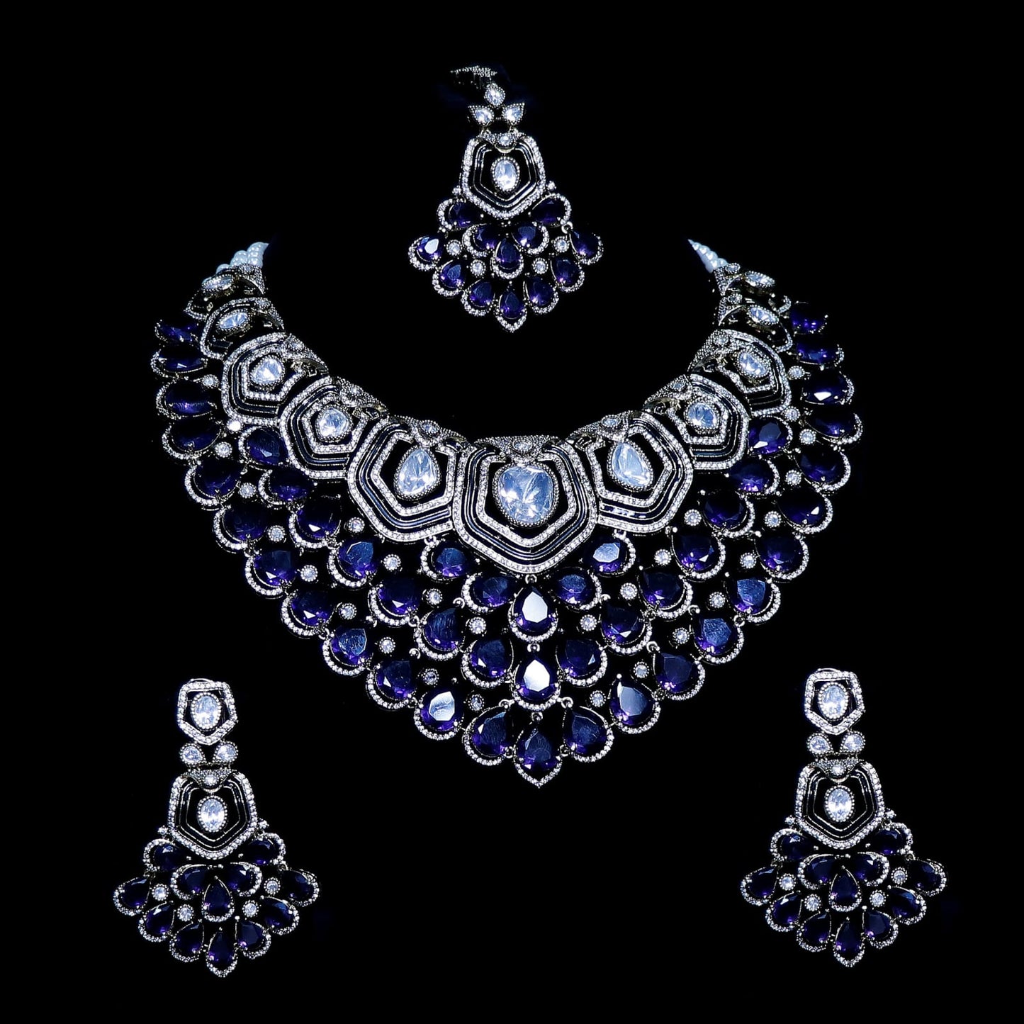 Imperial Blue Polki Set