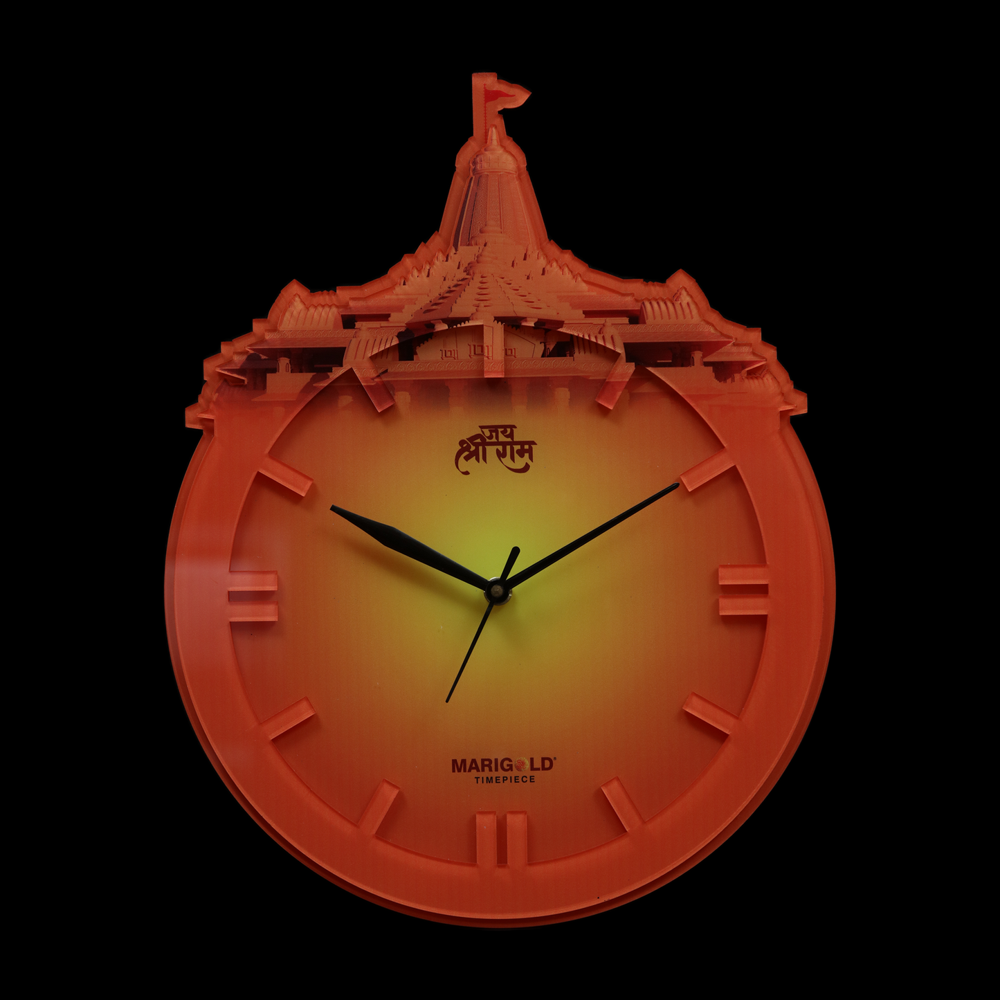 राम! Awadhi Acrylic Wall Clock with Temple Head - Orange