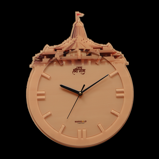 राम! Awadhi Acrylic Wall Clock with Temple Head - Light Brown